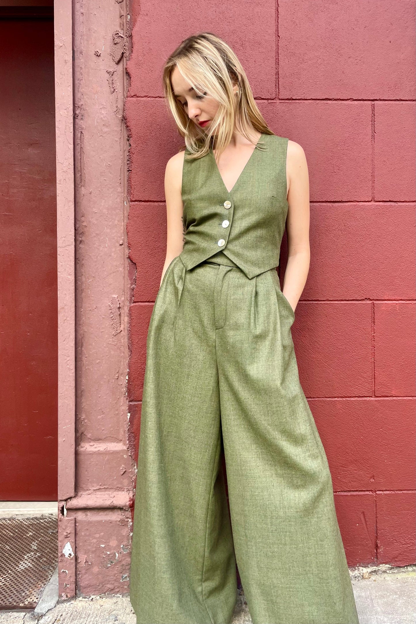 Katherine Pant in Olive Wool Pant CHRISTINE ALCALAY Olive 0 