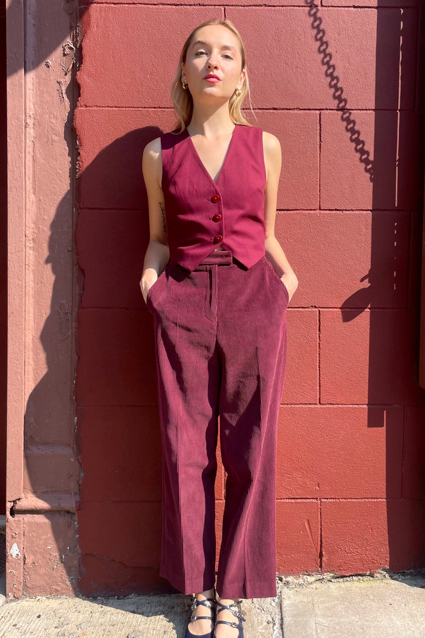 Piper Pant in Fine Wale Corduroy Pant CHRISTINE ALCALAY Wine 0 