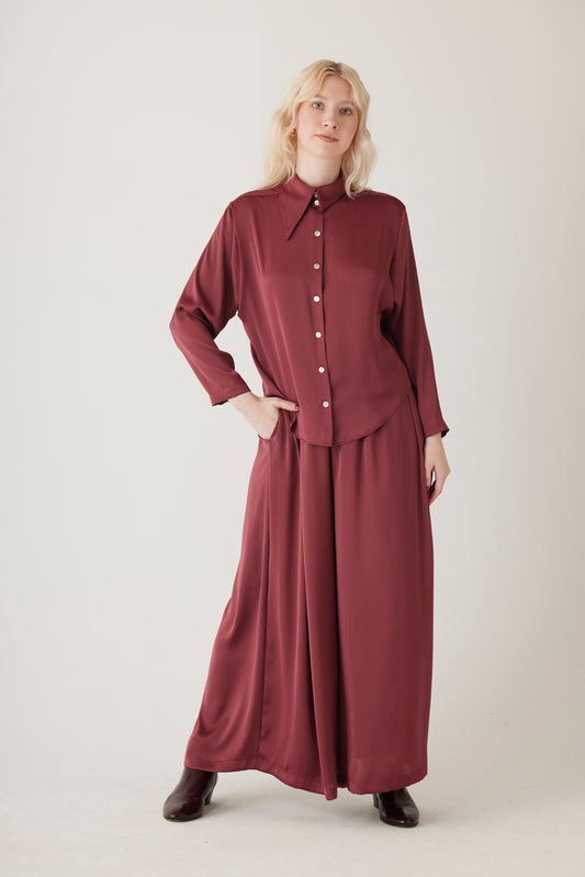 Gretchen Pant in Japanese Charmeuse - Wine Red Pants CHRISTINE ALCALAY Wine Red XS/S