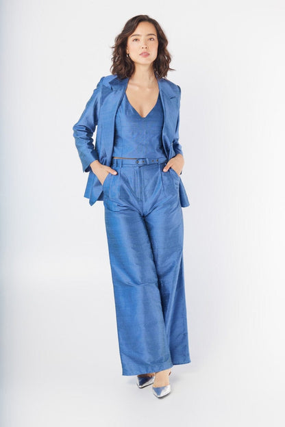Amandine Pant in Bleuet Silk Dupioni Pants CHRISTINE ALCALAY