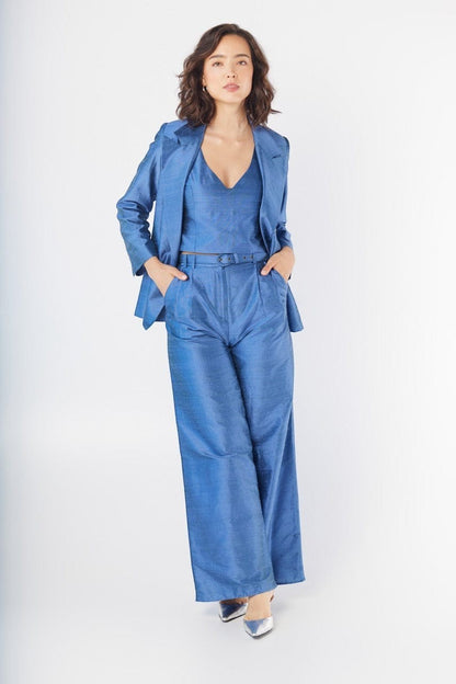 Amandine Pant in Bleuet Silk Dupioni Pants CHRISTINE ALCALAY