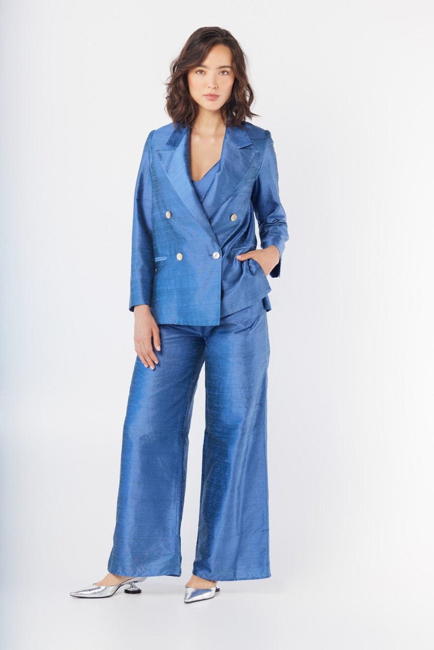 Amandine Pant in Bleuet Silk Dupioni Pants CHRISTINE ALCALAY