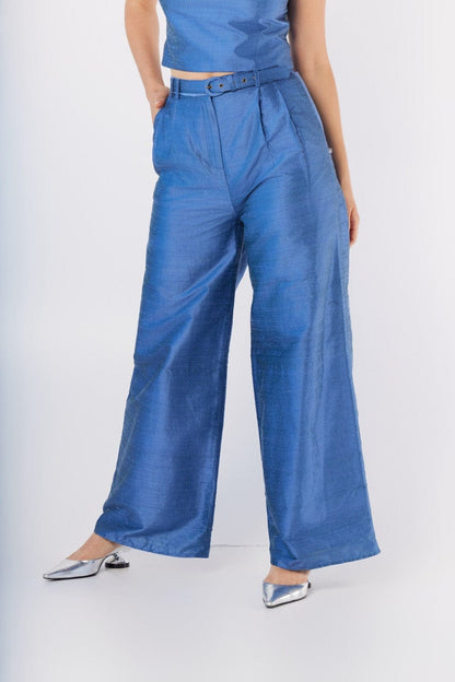 Amandine Pant in Bleuet Silk Dupioni Pants CHRISTINE ALCALAY