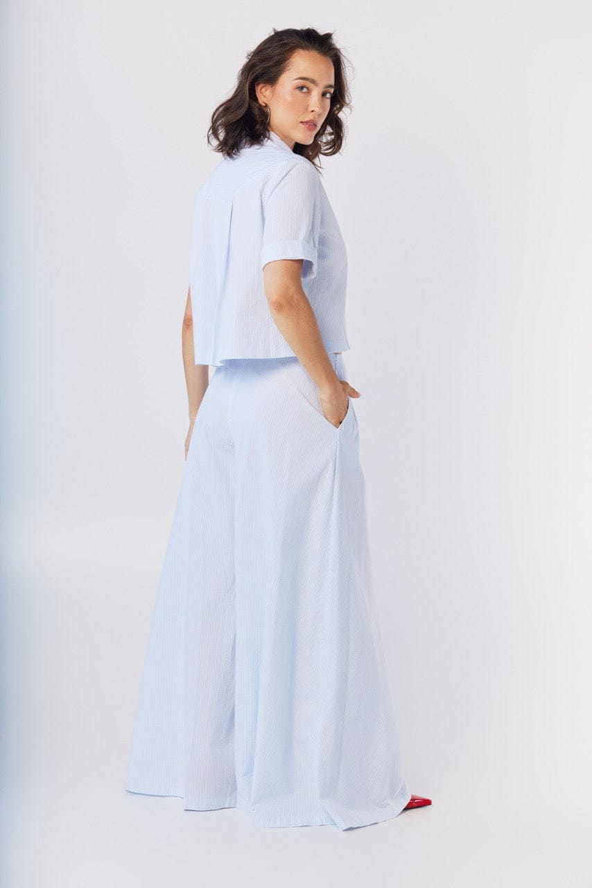 Angela Pants in Blue Stripe Seersucker Pants CHRISTINE ALCALAY