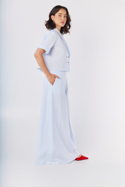 Angela Pants in Blue Stripe Seersucker Pants CHRISTINE ALCALAY