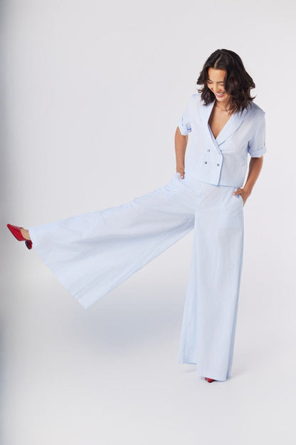 Angela Pants in Blue Stripe Seersucker Pants CHRISTINE ALCALAY