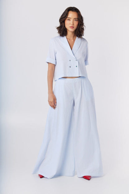 Angela Pants in Blue Stripe Seersucker Pants CHRISTINE ALCALAY