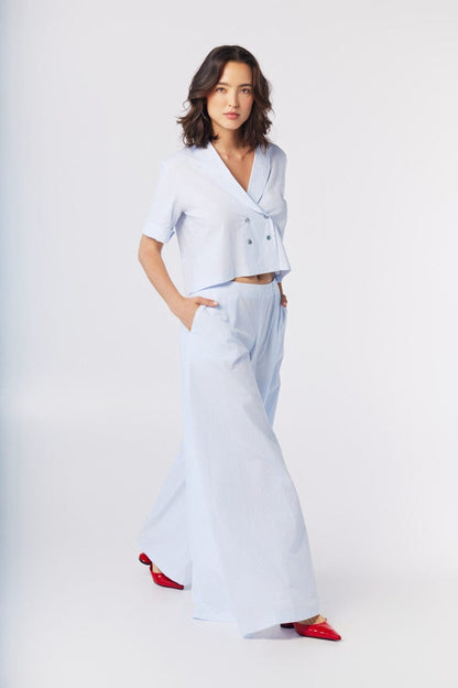 Angela Pants in Blue Stripe Seersucker Pants CHRISTINE ALCALAY Blue Stripe 0