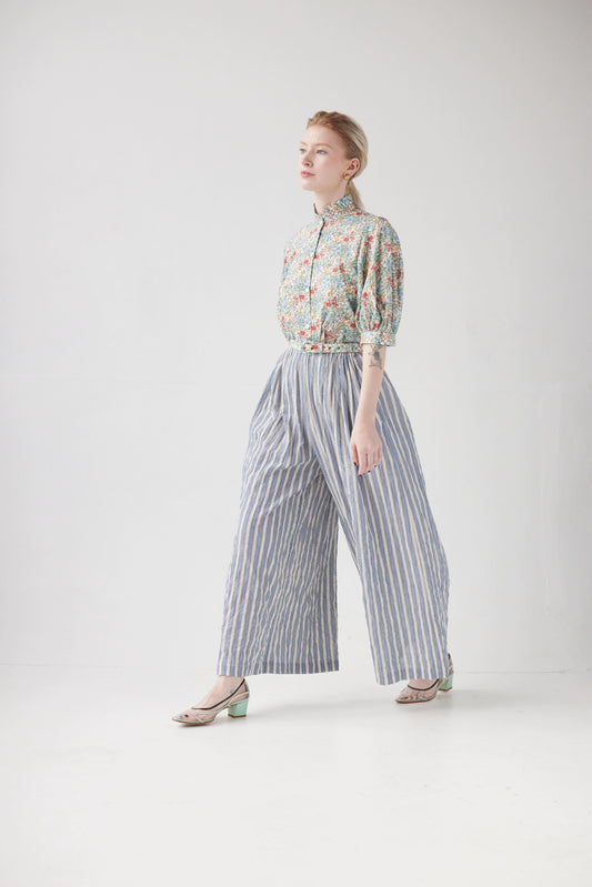 Gretchen Pant in Summer Cotton Pants CHRISTINE ALCALAY Blue Stripe Extra Small / Small 