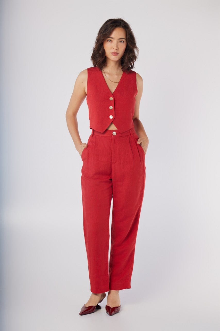 Sophia Pant in Cayenne Red Linen Blend Pants CHRISTINE ALCALAY Cayenne Red 0