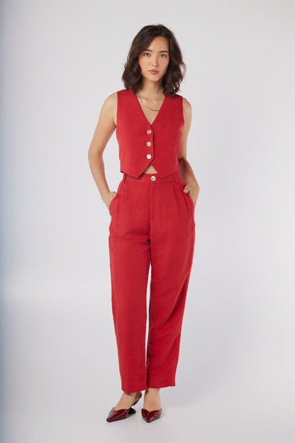 Sophia Pant in Cayenne Red Linen Blend Pants CHRISTINE ALCALAY Cayenne Red 0