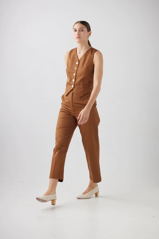 Piper Pant in Cotton Twill Pants CHRISTINE ALCALAY Cigar 0 