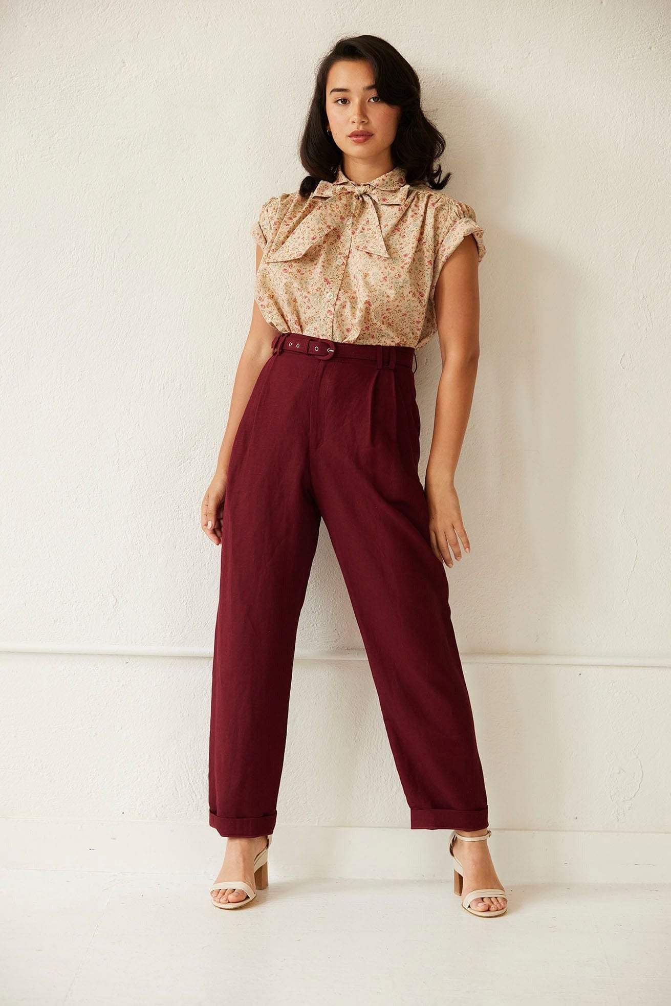 Sophia Pant in Linen Blend Pants CHRISTINE ALCALAY Cranberry 0 