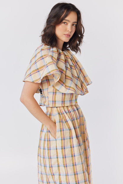 Gretchen Pant in Lemon Yellow Plaid Cotton Blend Pants CHRISTINE ALCALAY