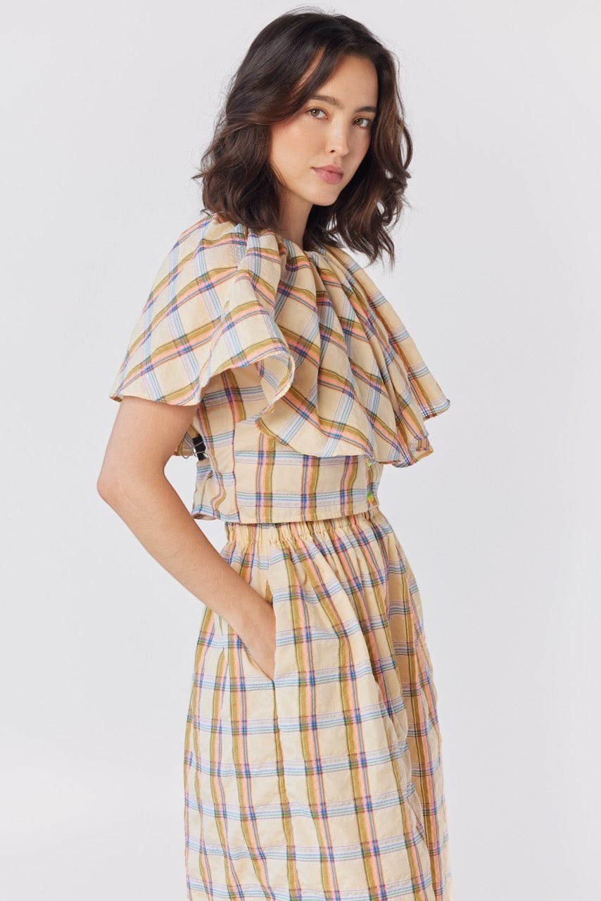 Gretchen Pant in Lemon Yellow Plaid Cotton Blend Pants CHRISTINE ALCALAY