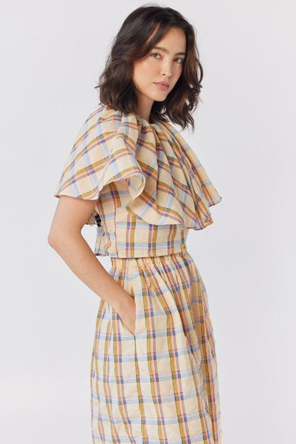 Gretchen Pant in Lemon Yellow Plaid Cotton Blend Pants CHRISTINE ALCALAY