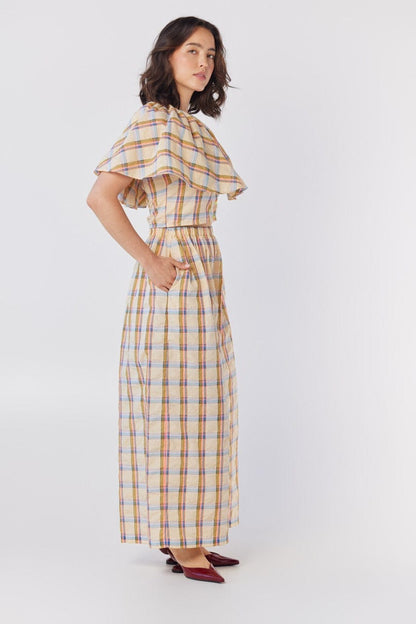 Gretchen Pant in Lemon Yellow Plaid Cotton Blend Pants CHRISTINE ALCALAY