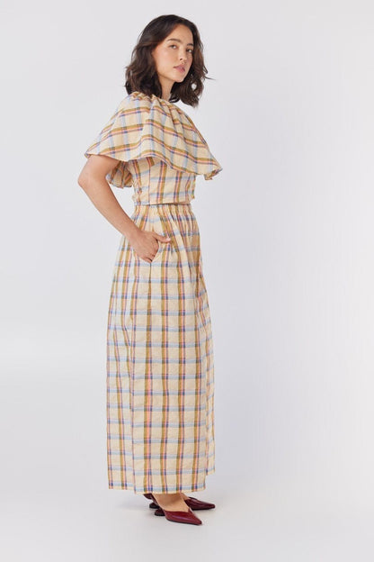 Gretchen Pant in Lemon Yellow Plaid Cotton Blend Pants CHRISTINE ALCALAY