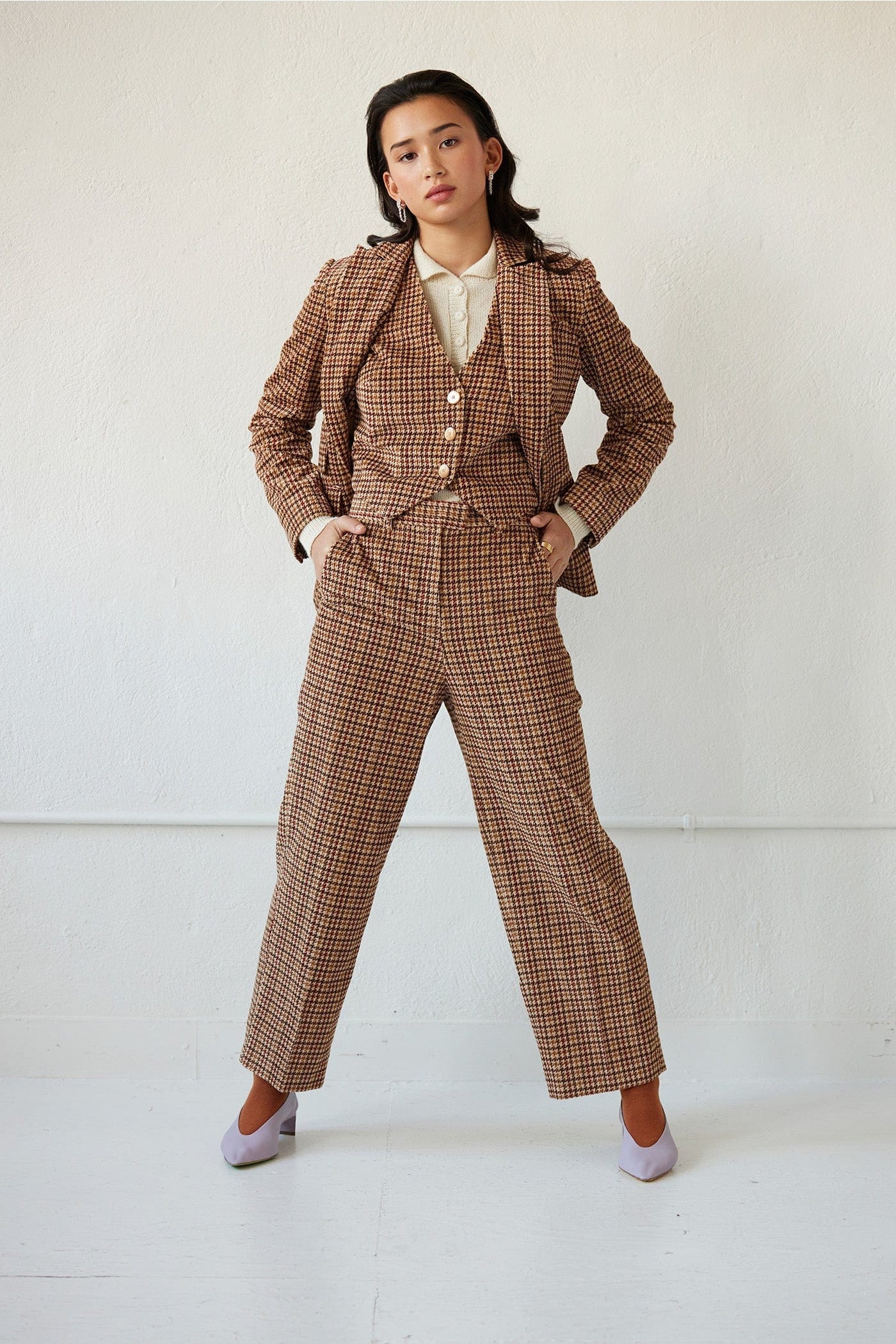 Piper Pant in in Italian Houndstooth Corduroy Pants CHRISTINE ALCALAY Houndstooth Corduroy 0 