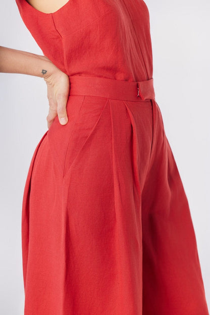 Katherine Pant in Cayenne Red Linen Blend Pants CHRISTINE ALCALAY