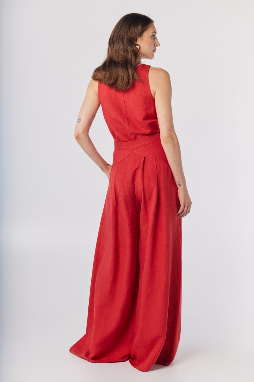 Katherine Pant in Cayenne Red Linen Blend Pants CHRISTINE ALCALAY