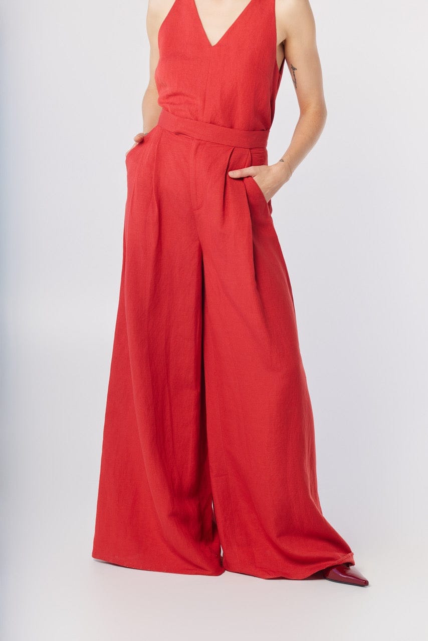 Katherine Pant in Cayenne Red Linen Blend Pants CHRISTINE ALCALAY