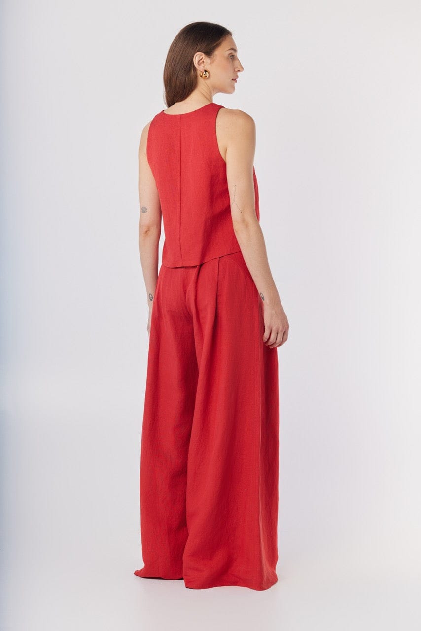 Katherine Pant in Cayenne Red Linen Blend Pants CHRISTINE ALCALAY