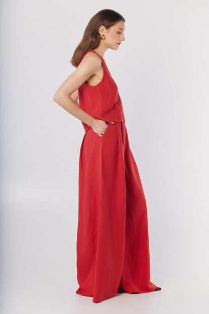 Katherine Pant in Cayenne Red Linen Blend Pants CHRISTINE ALCALAY