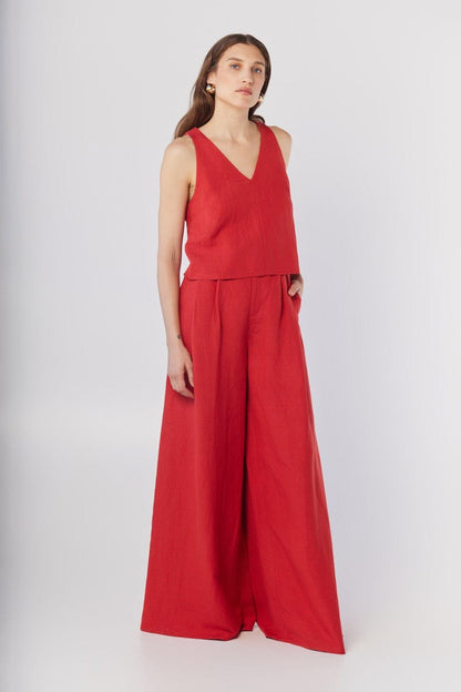 Katherine Pant in Cayenne Red Linen Blend Pants CHRISTINE ALCALAY