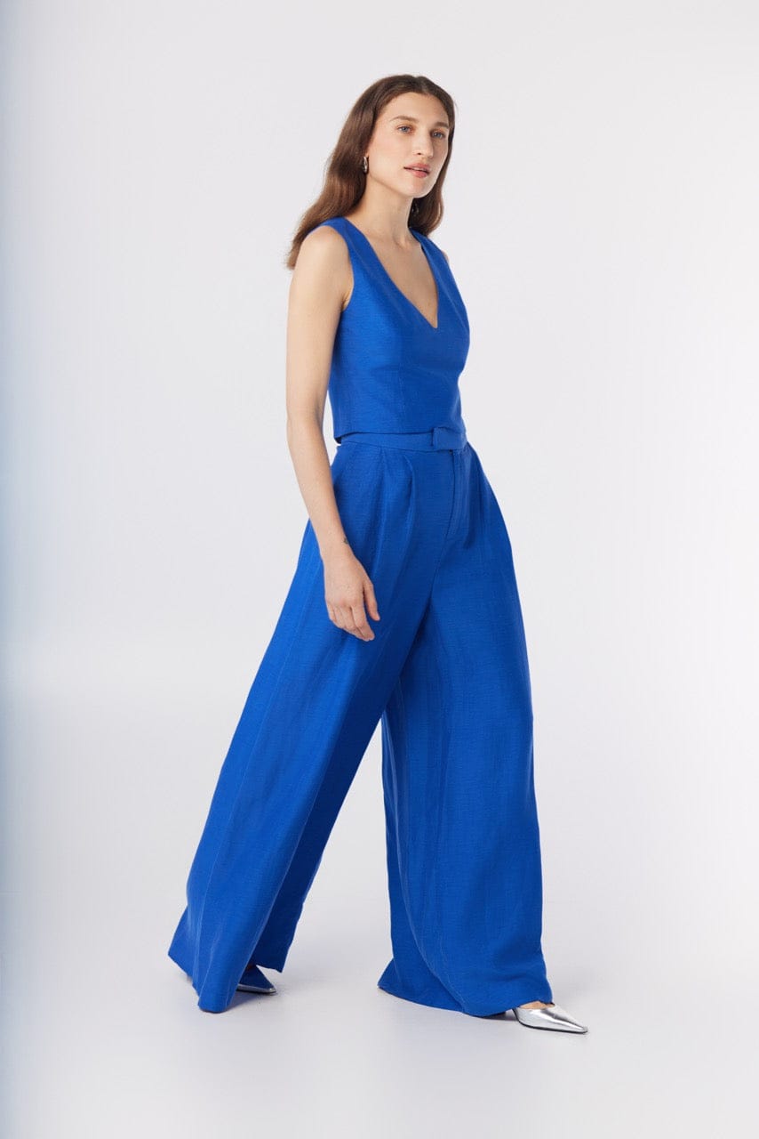 Katherine Pant in Lapis Blue Cupro Linen Pants CHRISTINE ALCALAY