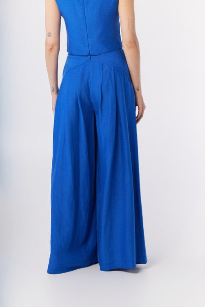 Katherine Pant in Lapis Blue Cupro Linen Pants CHRISTINE ALCALAY