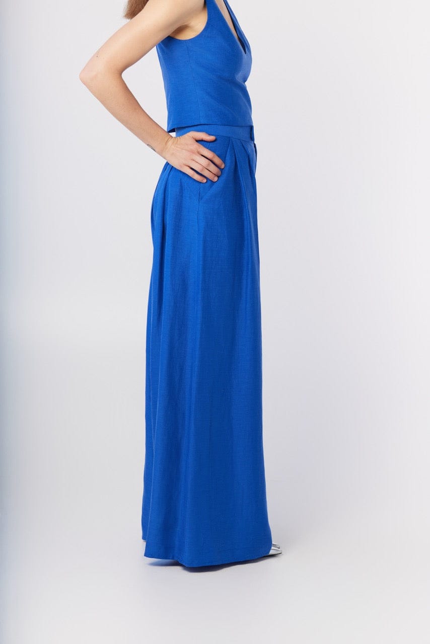 Katherine Pant in Lapis Blue Cupro Linen Pants CHRISTINE ALCALAY