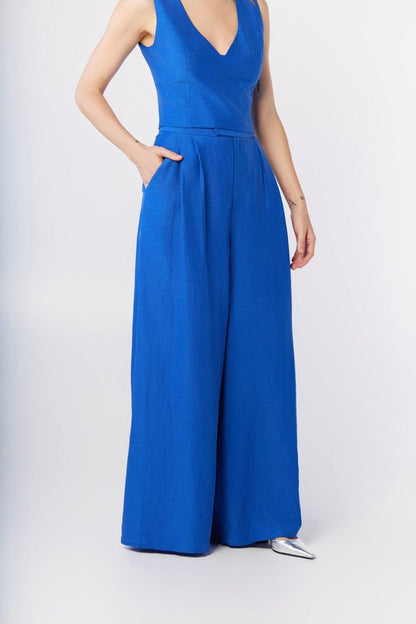 Katherine Pant in Lapis Blue Cupro Linen Pants CHRISTINE ALCALAY