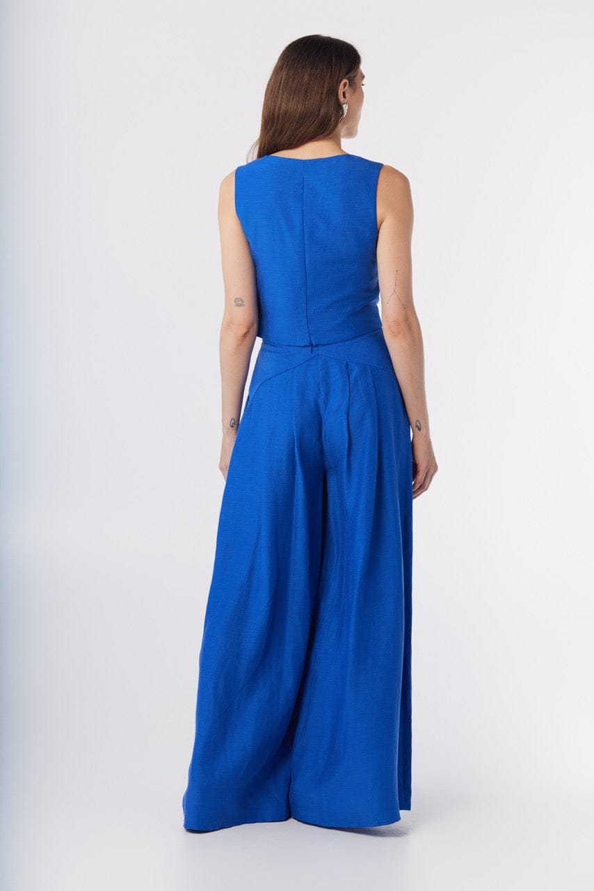 Katherine Pant in Lapis Blue Cupro Linen Pants CHRISTINE ALCALAY