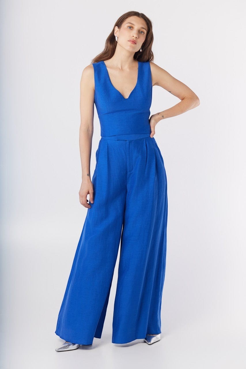 Katherine Wide Leg Pant in Cupro Linen Pants CHRISTINE ALCALAY Lapis Blue 0