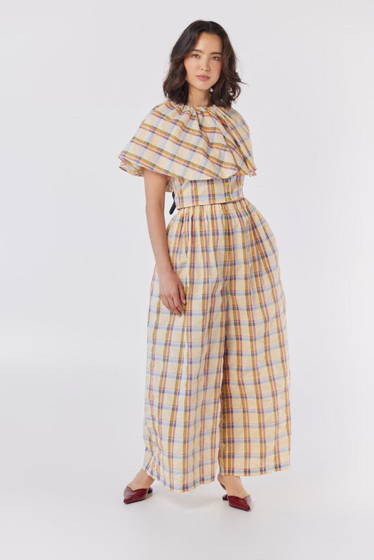 Gretchen Pant in Lemon Yellow Plaid Cotton Blend Pants CHRISTINE ALCALAY Lemon Yellow Plaid XS/S