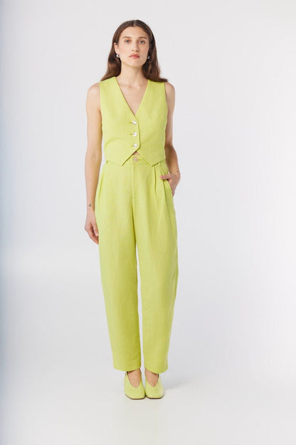 Sophia Pant in Lemongrass Linen Blend Pants CHRISTINE ALCALAY Lemongrass 0