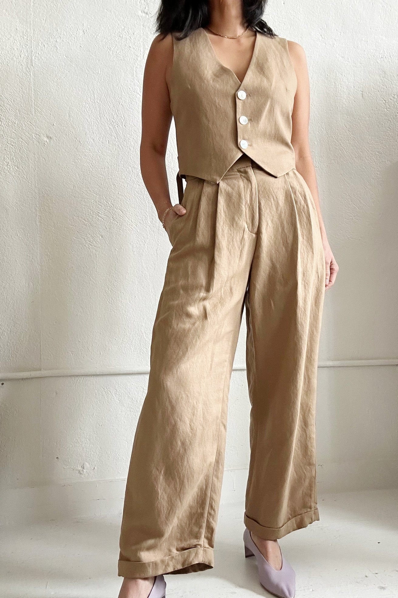 Charlie Pant in Linen Blend Pants CHRISTINE ALCALAY Porcini 0 