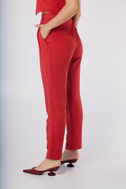 Sophia Pant in Cayenne Red Linen Blend Pants CHRISTINE ALCALAY