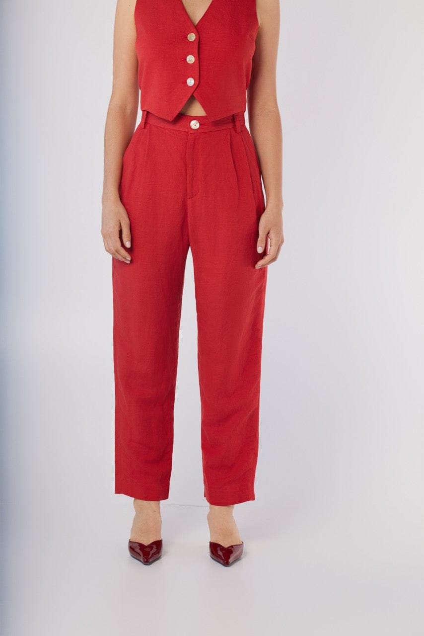 Sophia Pant in Cayenne Red Linen Blend Pants CHRISTINE ALCALAY
