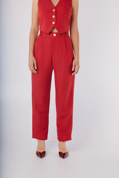 Sophia Pant in Cayenne Red Linen Blend Pants CHRISTINE ALCALAY