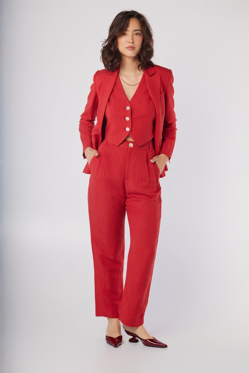 Sophia Pant in Cayenne Red Linen Blend Pants CHRISTINE ALCALAY