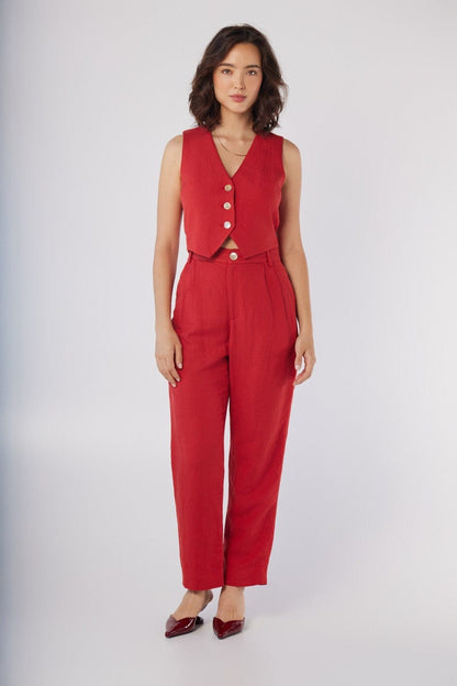 Sophia Pant in Cayenne Red Linen Blend Pants CHRISTINE ALCALAY