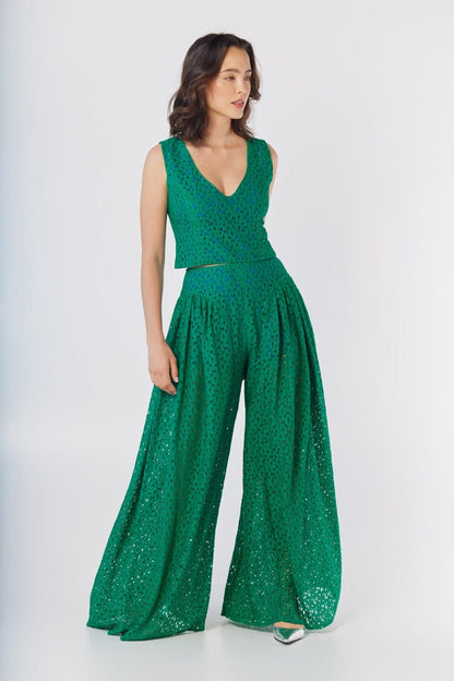Victoria Pant in Malachite Green Lace Pants CHRISTINE ALCALAY