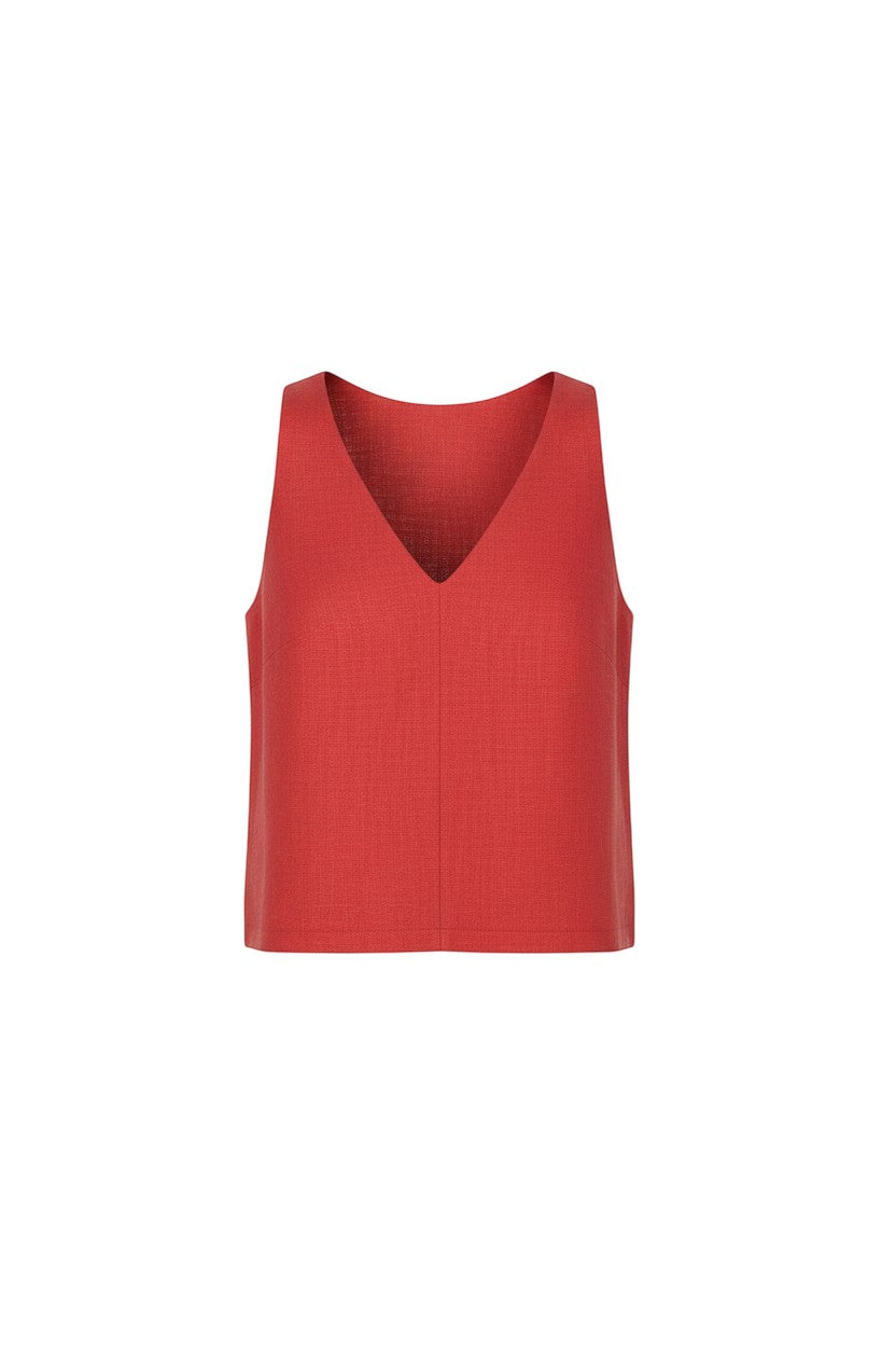 Viviane Tank in Cayenne Red Linen Blend Tops CHRISTINE ALCALAY