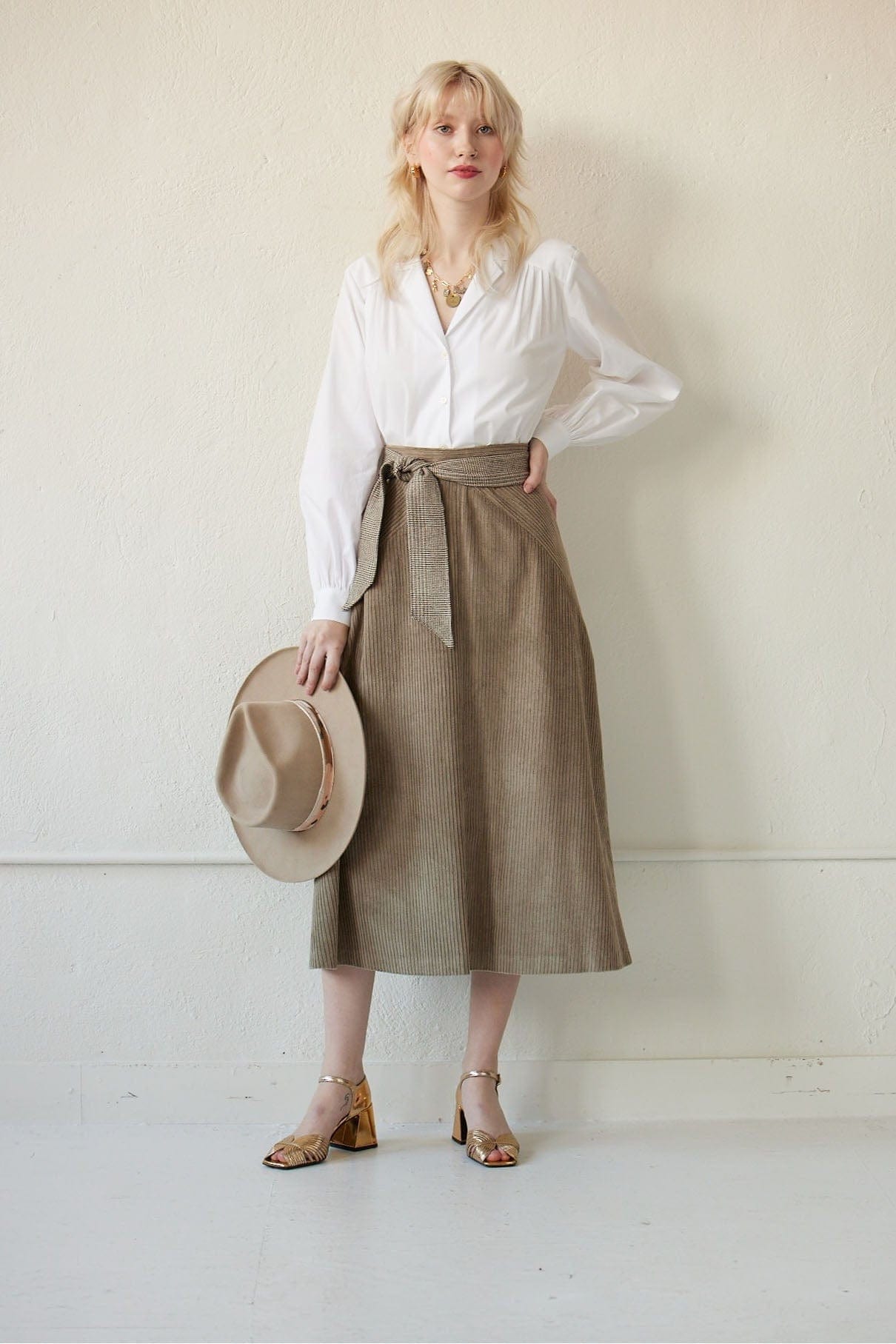 SAMPLE FW23 - Margot Skirt in Corduroy Samples CHRISTINE ALCALAY Ash Corduroy 0 