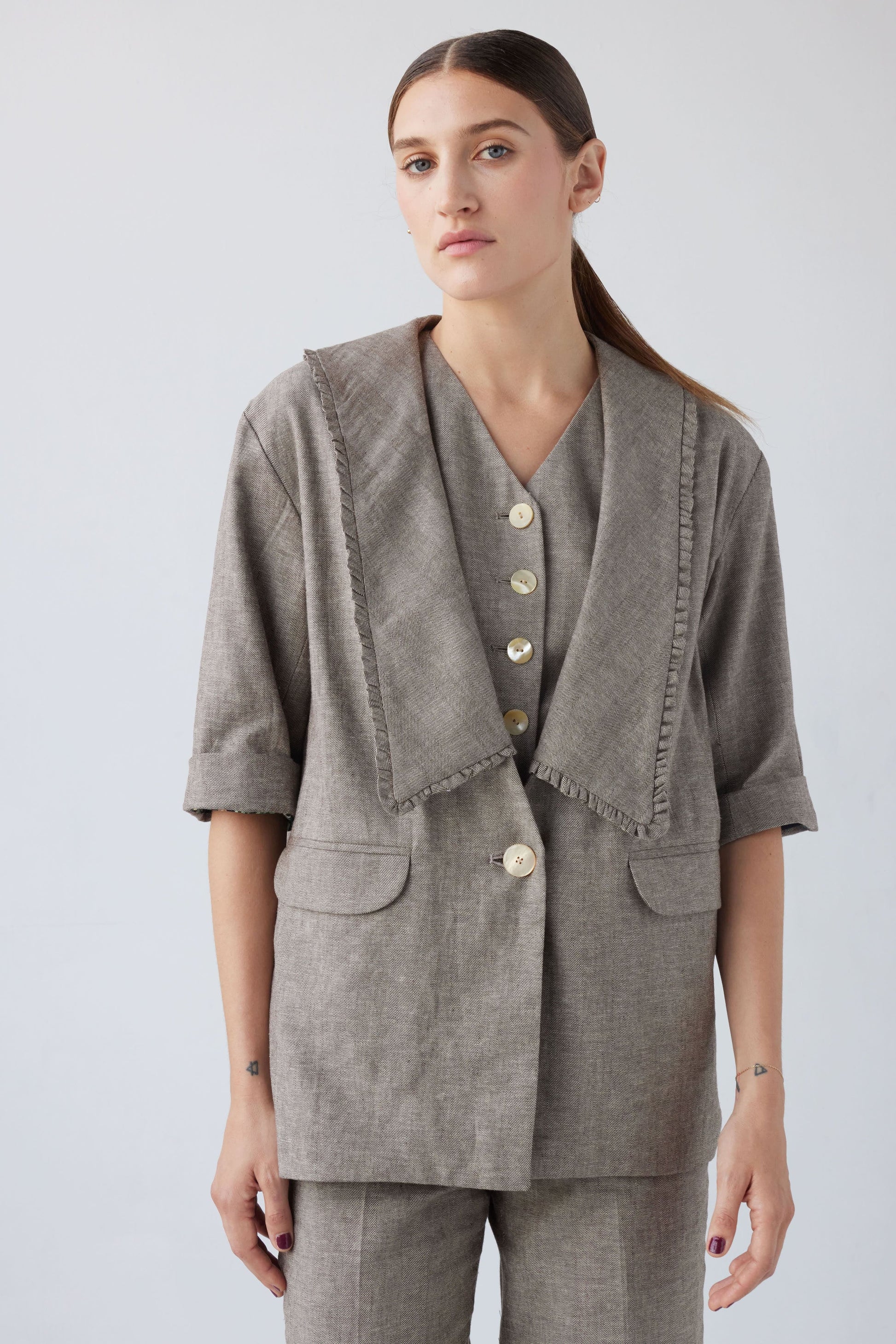 SAMPLE - Sandra Jacket in Soft Suiting Samples CHRISTINE ALCALAY Herringbone Extra Small 