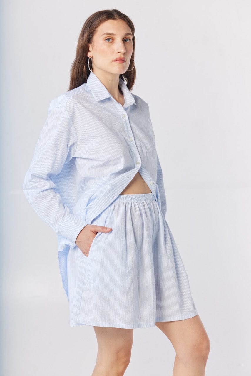 Gigi Shorts in Blue Stripe Seersucker Shorts CHRISTINE ALCALAY Blue Stripe XS/S