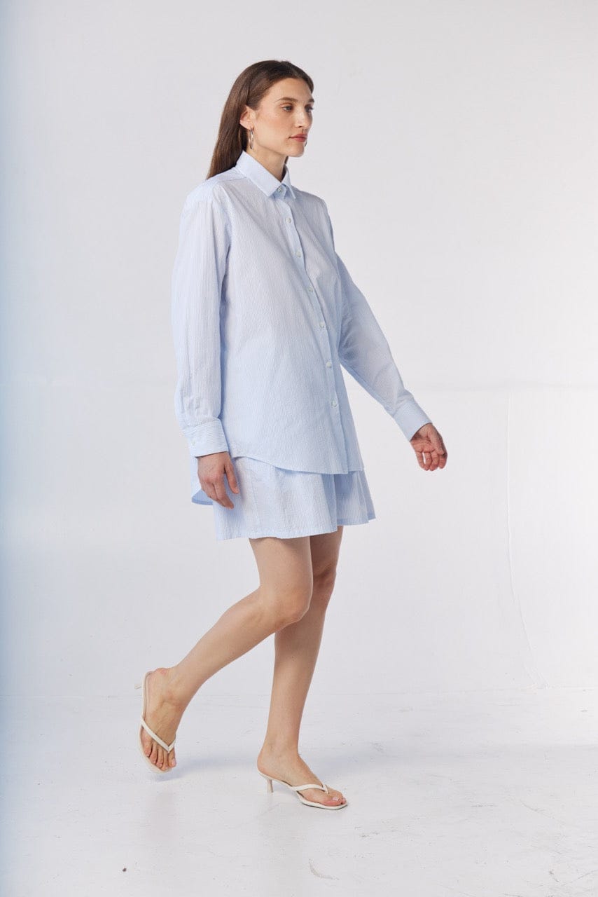 Gigi Shorts in Blue Stripe Seersucker Shorts CHRISTINE ALCALAY