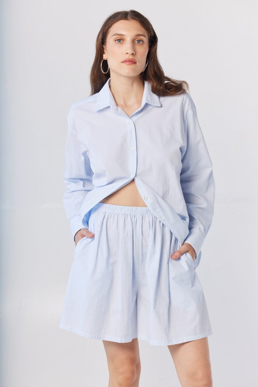 Gigi Shorts in Blue Stripe Seersucker Shorts CHRISTINE ALCALAY